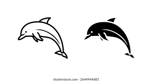 Ícone de golfinho gracioso que representa animais marinhos, mamíferos marinhos e vida oceânica. Ótimo para a natureza, vida selvagem e temas aquáticos.