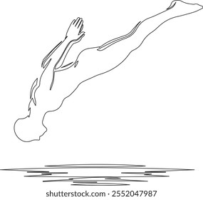 Elegante y dinámico, este diseño de Vector de arte de línea captura la elegancia de un nadador que se sumerge en el agua, mostrando un movimiento fluido y una estética minimalista.