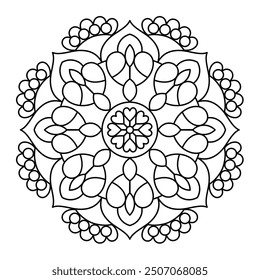 graceful and easy mandala design for coloring book, wall art, tattoo and henna design, relaxing mandala design
