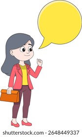 A graceful and elegant woman posing inside a stylish speech bubble, perfect for fashion, business communication, or social media concepts