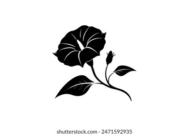 elegante esencia de flores de la gloria de la mañana con una silueta negra llamativa en esta ilustración de Arte vectorial meticulosamente elaborado