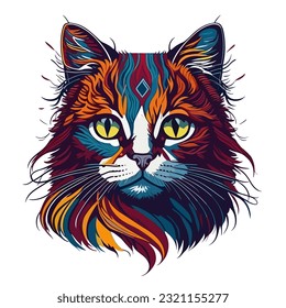 Graceful Feline Captivating Vector Cat Face Illustration