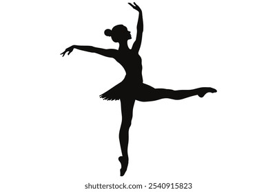 Graceful Female Ballet Dancer Silhouette - Elegant Ballet Pose Vector Art.