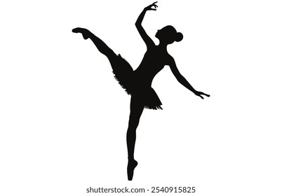 Graceful Female Ballet Dancer Silhouette - Elegant Ballet Pose Vector Art.