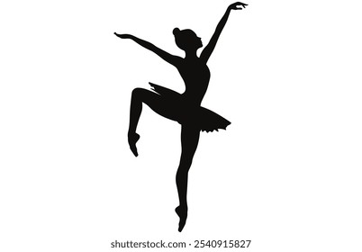 Graceful Female Ballet Dancer Silhouette - Elegant Ballet Pose Vector Art.