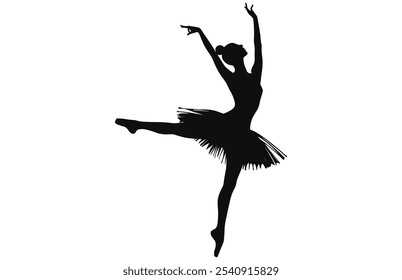 Graceful Female Ballet Dancer Silhouette - Elegant Ballet Pose Vector Art.