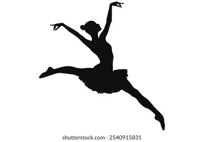 Graceful Female Ballet Dancer Silhouette - Elegant Ballet Pose Vector Art.