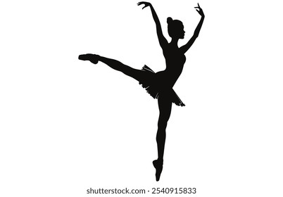 Graceful Female Ballet Dancer Silhouette - Elegant Ballet Pose Vector Art.