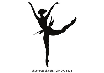 Graceful Female Ballet Dancer Silhouette - Elegant Ballet Pose Vector Art.