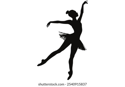 Graceful Female Ballet Dancer Silhouette - Elegant Ballet Pose Vector Art.