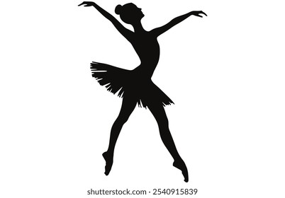 Graceful Female Ballet Dancer Silhouette - Elegant Ballet Pose Vector Art.