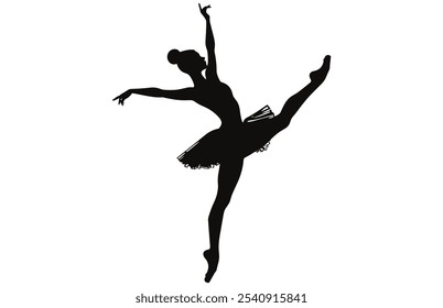 Graceful Female Ballet Dancer Silhouette - Elegant Ballet Pose Vector Art.