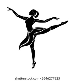 Bailarina feminina graciosa na silhueta realizando uma pose arabesca