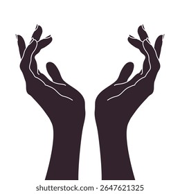 Mãos graciosas. Mãos erguidas alcançando um plano de fundo branco e isolado. Ilustração vetorial