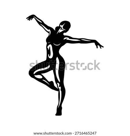 Graceful female dancer performing ballet pose. Elegant woman expressing artistry through movement. Dynamic and expressive dance figure.