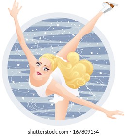 A graceful female figure skater on the ice. Gradients were used when creating this illustration. 