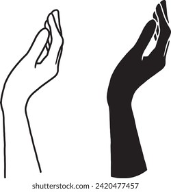 Graceful female hand gesture line art and silhouette