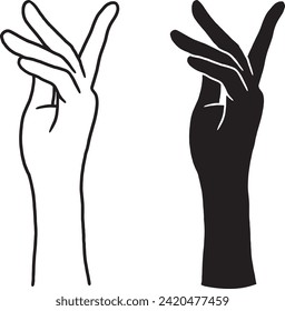 Graceful female hand gesture line art and silhouette