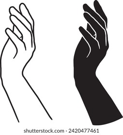 Graceful female hand gesture line art and silhouette