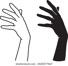 Graceful female hand gesture line art and silhouette