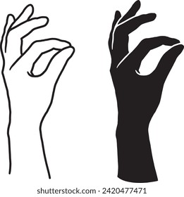 Graceful female hand gesture line art and silhouette