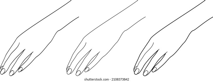 Graceful female hand. Gestures. Line drawing. Vector illustration
