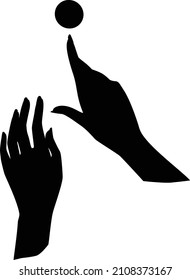 Graceful female hands. Gesture to catch, take, hold. Silhouette drawing. Vector illustration