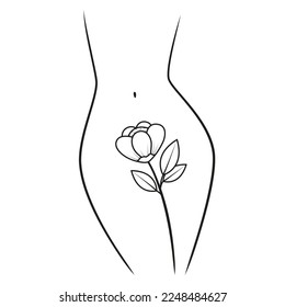 Graceful female hips and a flower. Linear vector illustration isolated on white background