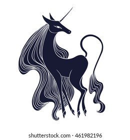 Graceful female unicorn silhouette illustration.