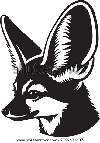 Graceful fennec fox illustration with large distinctive ears and expressive eyes silhouette vector icon