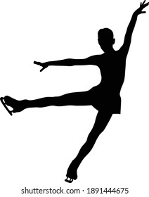 graceful figure skater girl black silhouette on white background