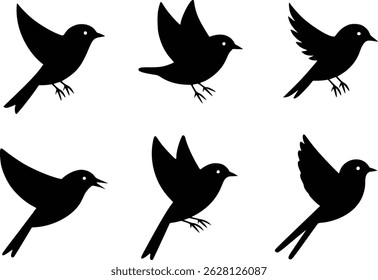 Graceful Flight Dynamic Feathered Friends Bird Wildlife Silhouette Vector Glyph Icons