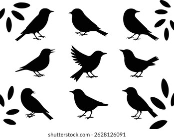Graceful Flight Dynamic Feathered Friends Bird Wildlife Silhouette Vector Glyph Icons