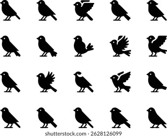 Graceful Flight Dynamic Feathered Friends Bird Wildlife Silhouette Vector Glyph Icons