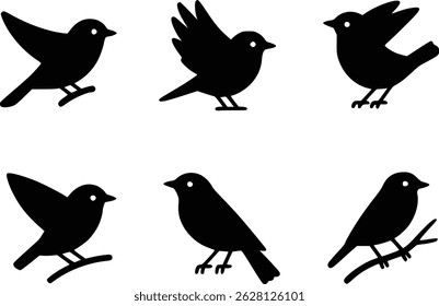 Graceful Flight Dynamic Feathered Friends Bird Wildlife Silhouette Vector Glyph Icons