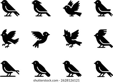 Graceful Flight Dynamic Feathered Friends Bird Wildlife Silhouette Vector Glyph Icons