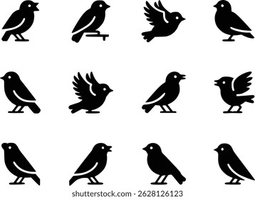 Anmutiger Flug Dynamisch Gefiederte Freunde Vogel Tierwelt Silhouette Vektor Glyphe Symbole