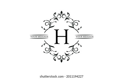 Graceful floral monogram for postcards, invitations, menus, labels. Graphic design of a page, business sign, boutique, cafe, hotel. Elegant logo with the letter H.