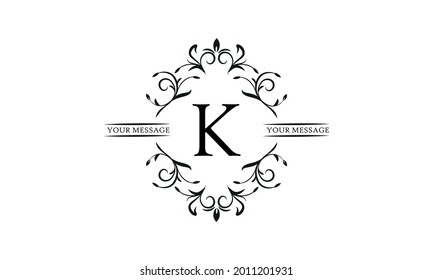 Graceful floral monogram for postcards, invitations, menus, labels. Graphic design of a page, business sign, boutique, cafe, hotel. Elegant logo with the letter K.