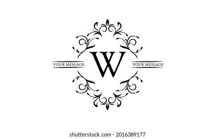 Graceful Blumenmonogramm für Postkarten, Einladungen, Menüs, Etiketten. Grafisches Design einer Seite, Geschäftszeichen, Boutique, Café, Hotel. Elegantes Logo mit dem Buchstaben W.