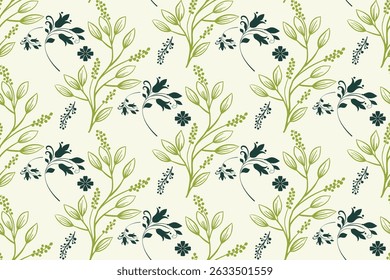 Graceful Floral Seamless Pattern for Product Wrapping in Green Sage