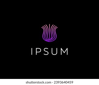 Flor grácil del logo de las líneas de gradiente coloridas. Logotipo de joyería con encanto de salón de belleza creativo. Señal vectorial de cosméticos de lujo.
