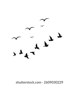 Graceful flying birds in motion, symbolizing freedom, peace, unity, journey, nature, hope, and limitless possibilities.