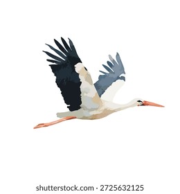 Ilustração do vetor da cegonha voadora graciosa com asas estendidas. Ideal para a natureza, vida selvagem e projetos de design infantil. Elemento gráfico isolado.