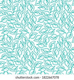 Graceful Foliage Harmony: Craft a serene atmosphere with this seamless pattern showcasing delicate thin blue outline leaves on a pristine white backdrop. Perfect for tranquil design projects