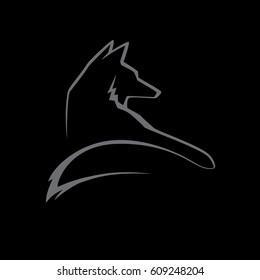 Graceful fox logo on a black  background, stylized fox, monochrome, isolated