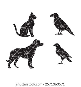 Graceful geometric animal shapes silhouette vector art illustration on white background