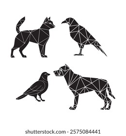 Graceful geometric animal shapes silhouette vector art illustration on white background