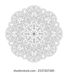 Página de libro para colorear de Graceful Gestures Mandala. Páginas fáciles de libros para colorear de mandala para que los adultos se relajen, las experiencias dan alivio. Archivo de Vector de tamaño variable