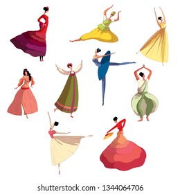 Graceful girl in beautiful dress performing dance.